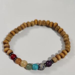 Chakra Stretch Bracelet Wooden Seven Colored Beads Energy